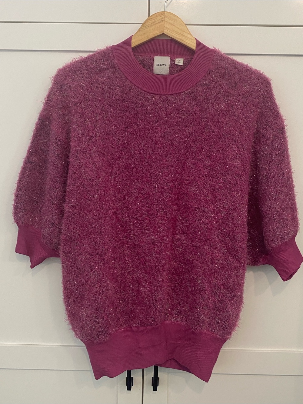 Maeve Anthropologie Violetta Tinsel Open Back Crewneck Sweater Medium Purple